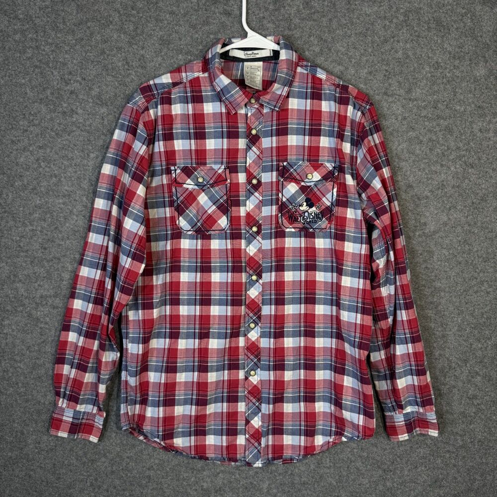 Disney Parks Authentic Womens Western Pearl Button Snap Flannel Shirt Size S